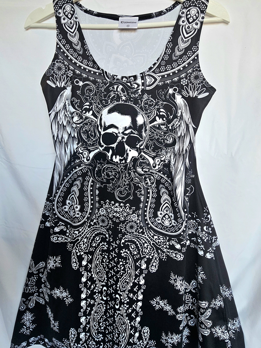 ZoomCrown Black & White Skull Print Midi Dress